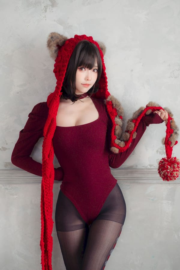 ElyEE子黑丝连体服饰 - 红色 KNITTING