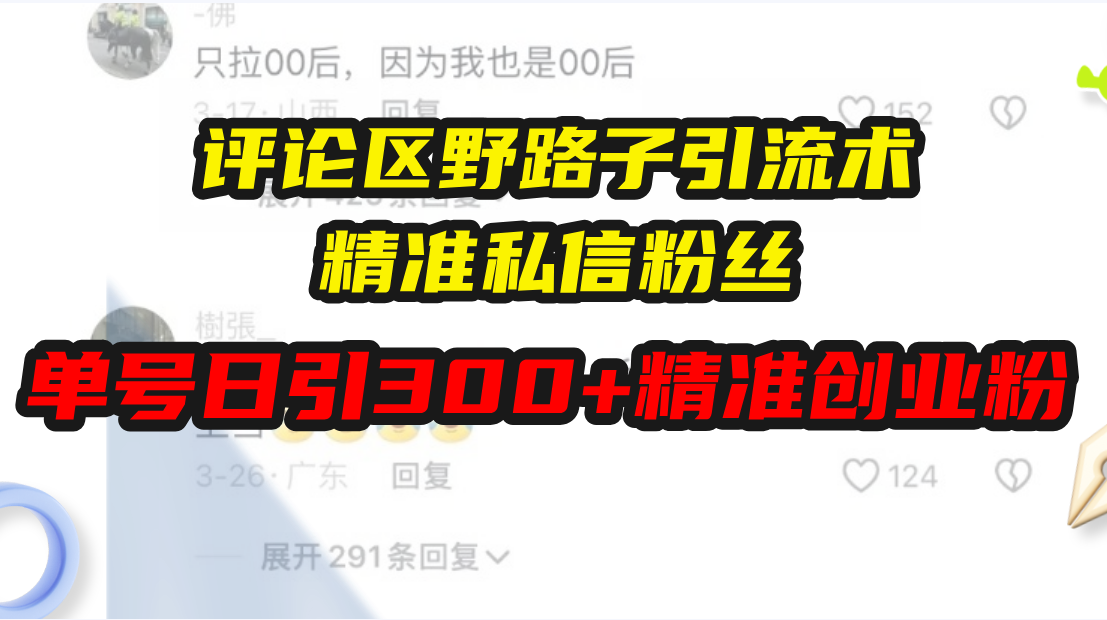评论区野路子引流术，精准私信粉丝，单号日引流300+精准创业粉 - 中创网项目