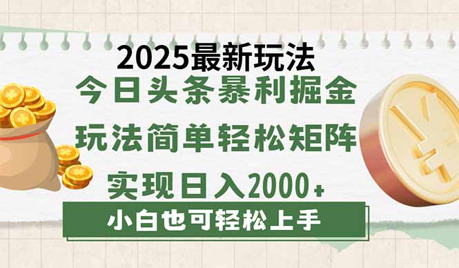今日头条2025最新玩法，思路简单，复制粘贴，轻松实现矩阵日入2000+ - 中创网项目
