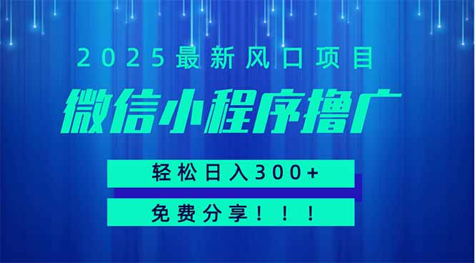 微信小程序撸广，最新风口项目，日入300+ 免费分享 可批量操作 小白可... - 中创网项目