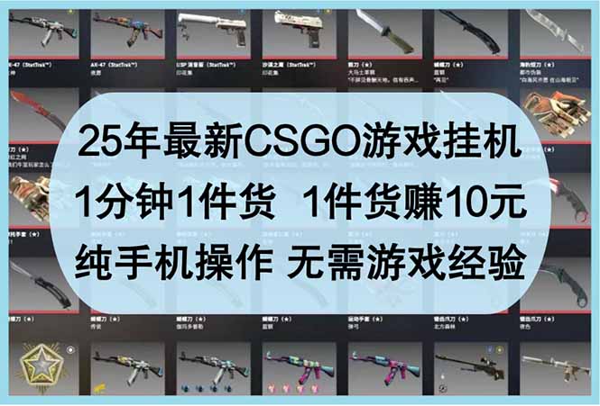 25年最新CSGO游戏挂机，1分钟1件货，1件货赚10元 纯手机操作 无需游戏经验 - 中创网项目
