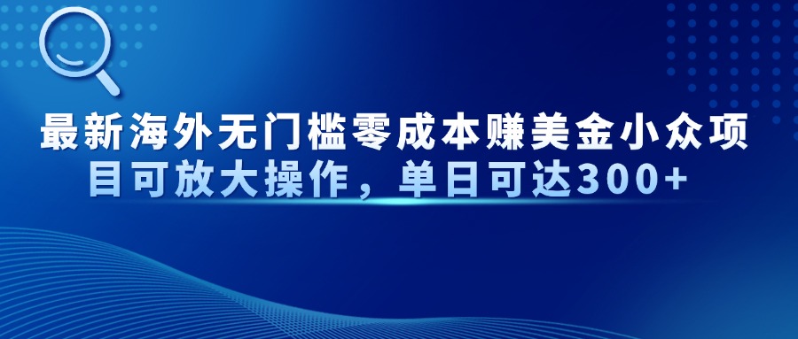 最新海外无门槛零成本赚美金小众项目可放大操作，单日可达300+ - 中创网项目