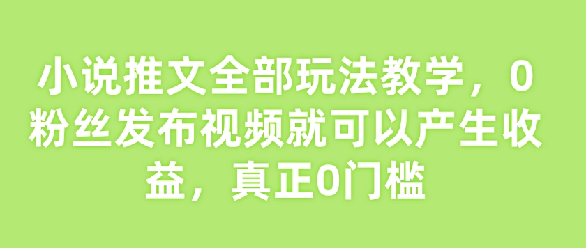 小说推文全部玩法教学，0粉丝发布视频就可以产生收益，真正0门槛 - 冒泡网项目