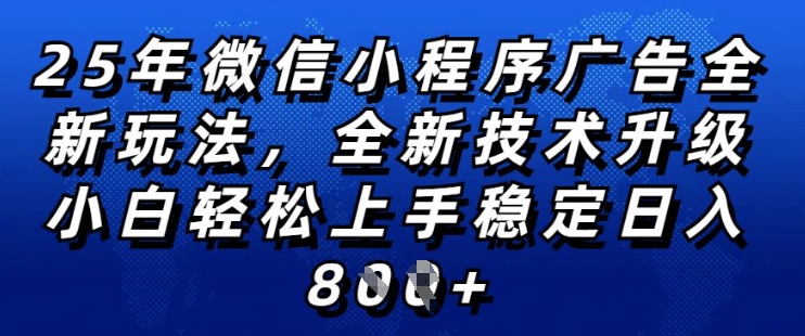 2025年微信小程序全新玩法纯小白易上手，稳定日入多张，技术全新升级，全网首发 - 冒泡网项目
