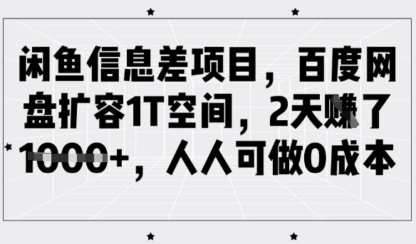 闲鱼信息差项目，百度网盘扩容1T空间，2天收益1k+，人人可做0成本 - 冒泡网项目