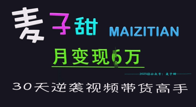 麦子甜30天逆袭视频带货高手，单月变现6W加特训营 - 冒泡网项目