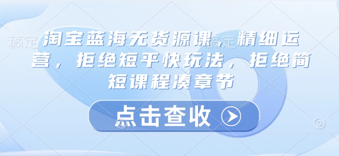 淘宝蓝海无货源课，精细运营，拒绝短平快玩法，拒绝简短课程凑章节 - 冒泡网项目