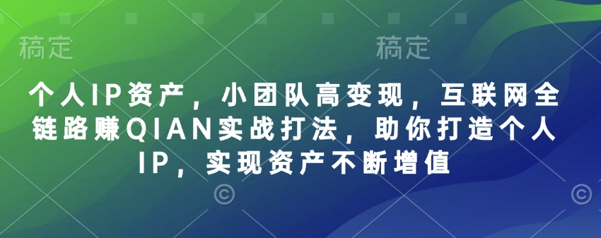 个人IP资产，小团队高变现，互联网全链路赚QIAN实战打法，助你打造个人IP，实现资产不断增值 - 冒泡网项目