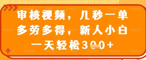 审核视频，几秒一单，多劳多得，新人小白一天轻松3张 - 冒泡网项目