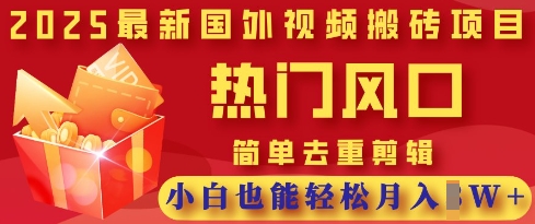 2025最新视频搬砖项目，热门风口，简单去重剪辑，小白也能轻松月入过W - 冒泡网项目