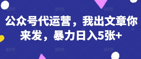 公众号代运营，我出文章你来发，暴力日入5张+ - 冒泡网项目