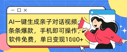 AI一键生成亲子对话视频，条条爆款，一部手机即可操作，单日变现数张 - 冒泡网项目