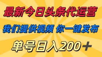 最新今日头条代运营，我们提供视频，你一键发布，单号日入200+ - 冒泡网项目