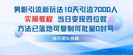 男粉引流新玩法10天引流7000人当日变现四位数可复制可批量0封号 - 冒泡网项目