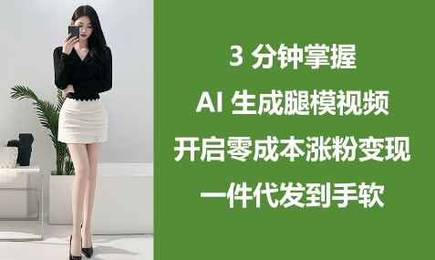 3分钟掌握AI生成腿模视频，开启零成本涨粉变现，一件代发到手软 - 冒泡网项目