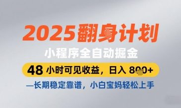 2025小程序全自动掘金，48 小时可见收益，日入8张，长期稳定靠谱，小白宝妈轻松上手 - 冒泡网项目