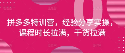 拼多多特训营，经验分享实操，课程时长拉满，干货拉满(更新25年4月) - 冒泡网项目