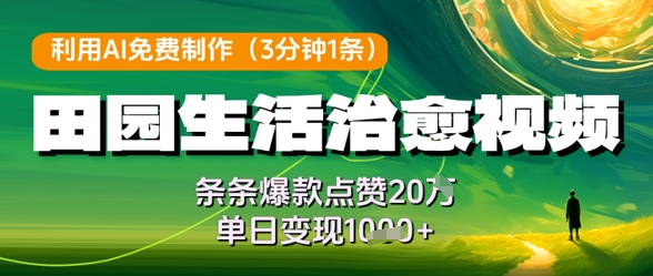 利用AI免费制作田园生活治愈视频，条条爆款点赞20W，单日变现几张 - 冒泡网项目