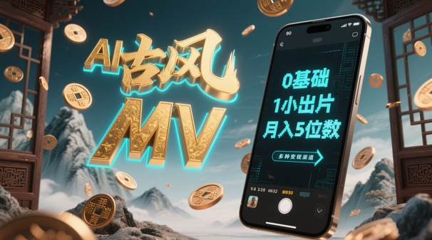 AI一键生成古风音乐MV，0剪辑基础1小时出片，多种变现渠道，一部手机月入5位数 - 冒泡网项目