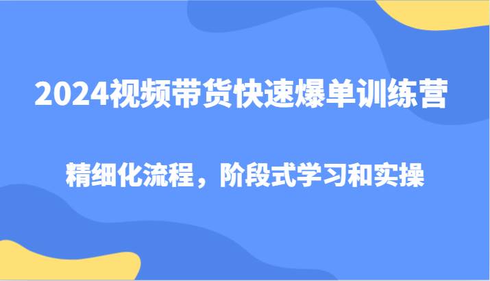 2024视频带货快速爆单训练营，精细化流程，阶段式学习和实操 - 福缘网项目