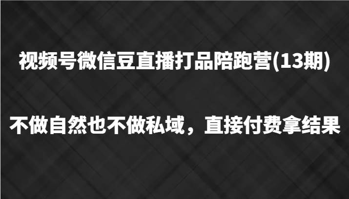 视频号微信豆直播打品陪跑(13期)，不做不自然流不做私域，直接付费拿结果 - 福缘网项目