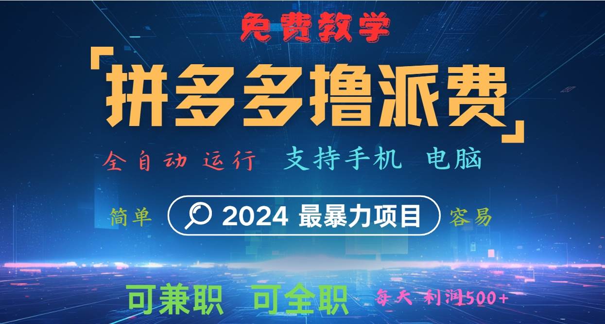 拼多多撸派费，2024最暴利的项目。软件全自动运行，日下1000单。每天利润500+，免费 - 福缘网项目