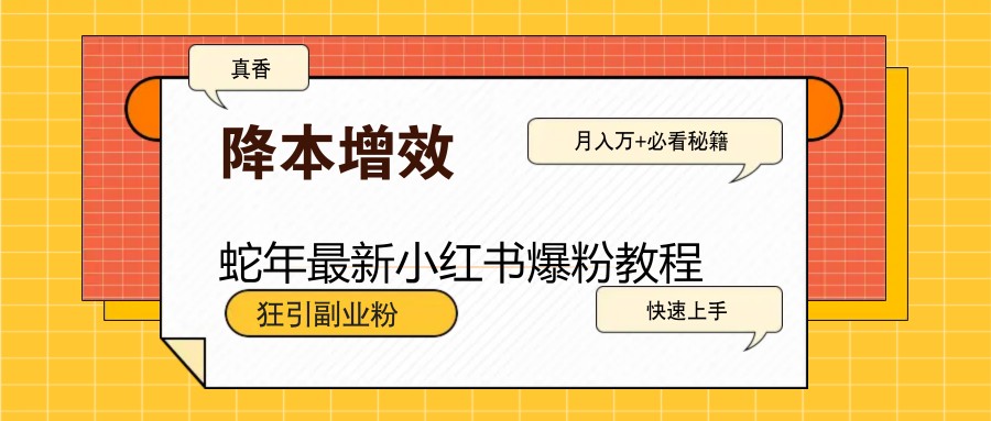 蛇年最新小红书爆粉教程，狂引副业粉，月入万+必看 - 福缘网项目