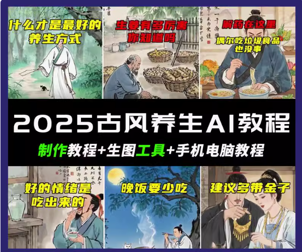 抖音AI古风养生视频教程日入五张 轻松涨粉 10W+ - 福缘网项目