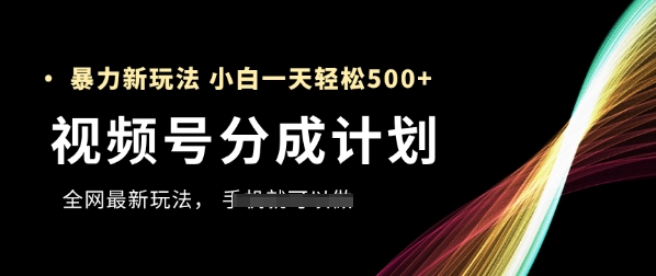 视频号分成计划，全网最暴力玩法，新手一天也能轻松5张+ - 冒泡网项目
