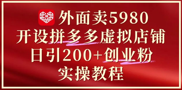外面卖5980开设拼多多虚拟店铺：单日引流200+创业付费粉实战教程 - 冒泡网项目