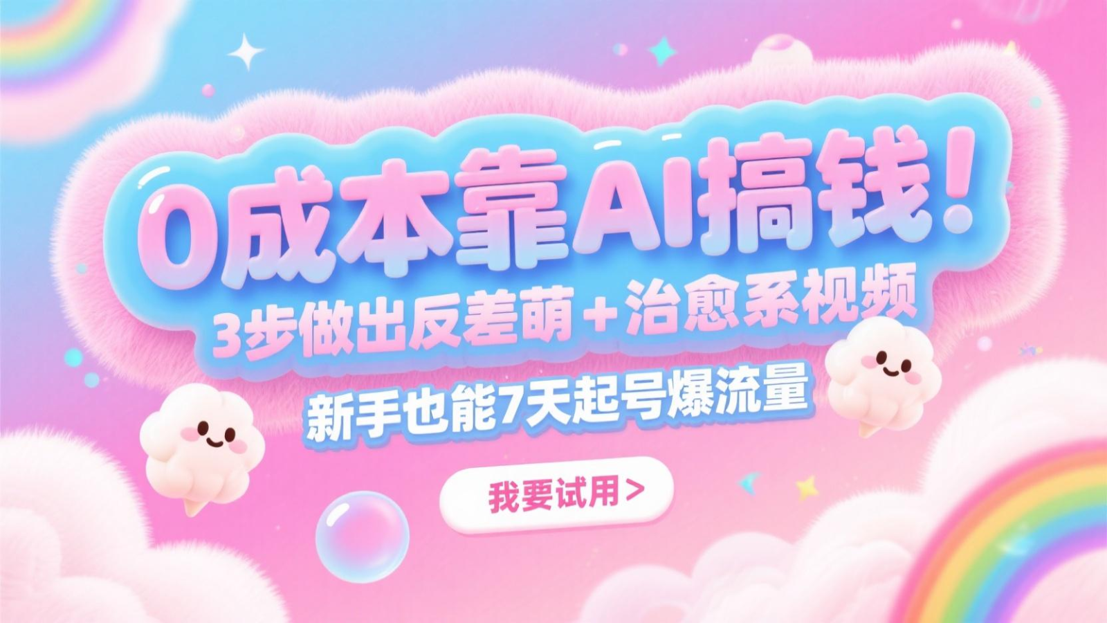 0成本靠AI搞钱！3步做出反差萌+治愈系视频，新手也能7天起号爆流量，月入5位数 - 福缘网项目