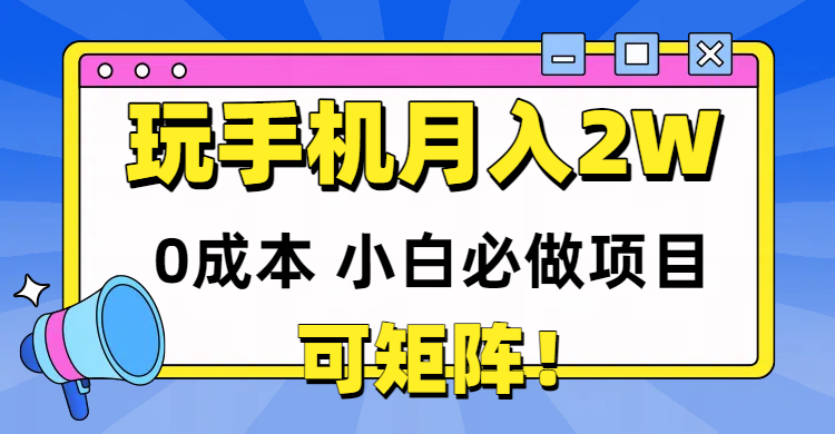 玩玩手机月入20000+，0成本小白必做项目，可矩阵 - 中创网项目