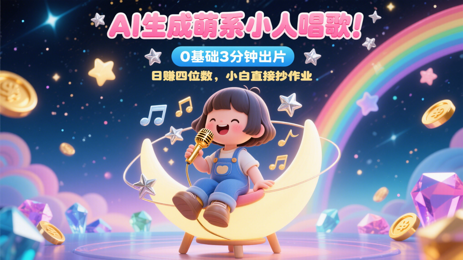 AI生成萌系小人唱歌！0基础3分钟出片，28个作品涨粉9万，日赚四位数，小白直接抄作业 - 福缘网项目