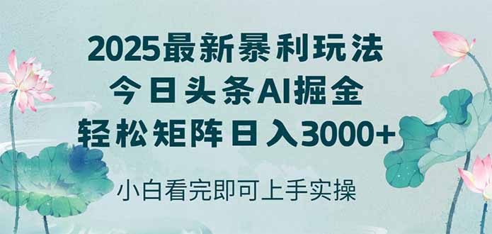 今日头条2025年最新暴利玩法，思路简单，复制粘贴，轻松实现矩阵日入3000+ - 中创网项目