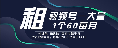 租视频号，一个60每月，2个120.纯绿色、无风险，常年租 - 冒泡网项目