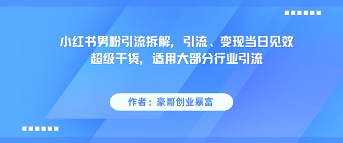 小红书男粉引流拆解，引流、变现当日见效超级干货，适用大部分行业引流 - 冒泡网项目