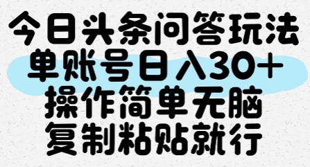 今日头条问答玩法，单账号日入30+，操作简单无脑复制粘贴就行 - 冒泡网项目