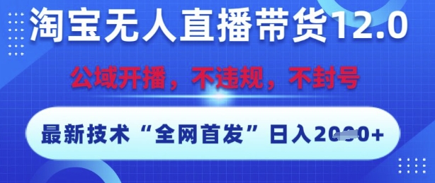 淘宝无人直播带货12.0，最新技术，不封号，不违规，操作简单，开播爆单，日入多张 - 冒泡网项目
