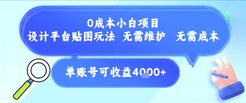 0成本小白项目，设计平台贴图玩法，无需维护，无需成本，单账号单月可产生收益4k+ - 冒泡网项目