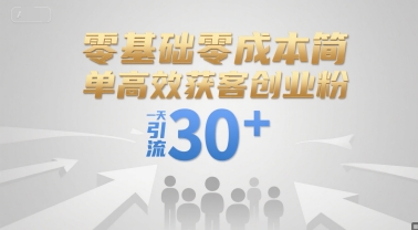 零基础零成本简单高效获客创业粉，一天引流30+ - 冒泡网项目